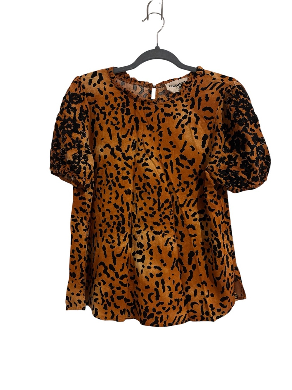 Savanna Jane Rust and Black Animal-Print Puff Sleeve Blouse